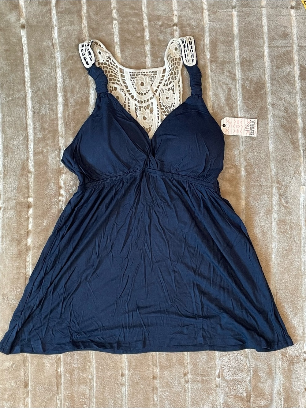 Pink Republic Navy Dress with Crochet Lace Back